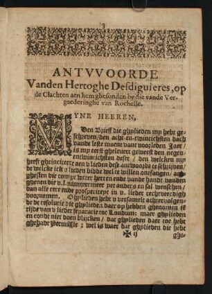 3-8, Antwoorde vande[n] Hertoghe Desdiguieres, ...