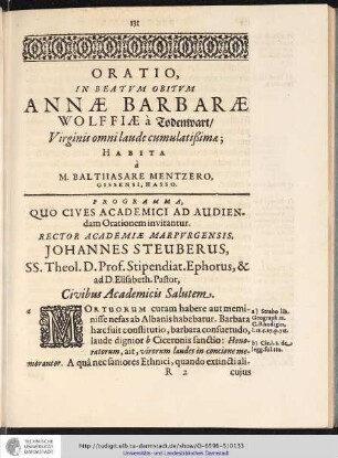 PROGRAMMA, QUO CIVES ACADEMICI AD AUDIENdam Orationem invitantur. ...