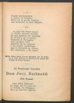 Al inspirado payador Don José Betinotti : ¡Un verso!