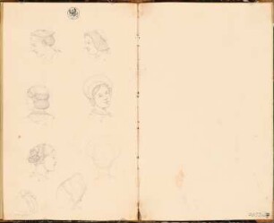 Reiseskizzenbuch 1828: Köpfe: Frauenportraits mit Kopfschmuck