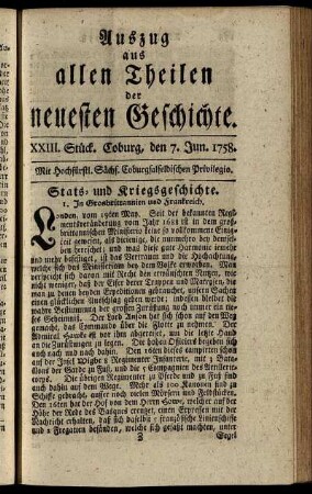 XXIII. Stück. Coburg, den 7. Jun. 1758.