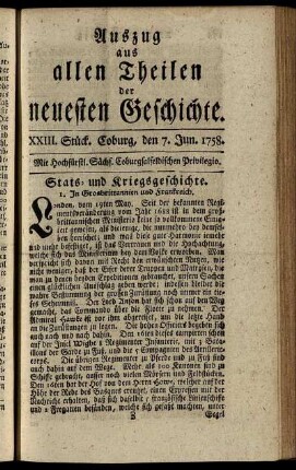 XXIII. Stück. Coburg, den 7. Jun. 1758.