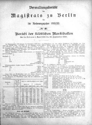 No. 40 Bericht der städtischen Markthallen