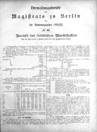 No. 40 Bericht der städtischen Markthallen
