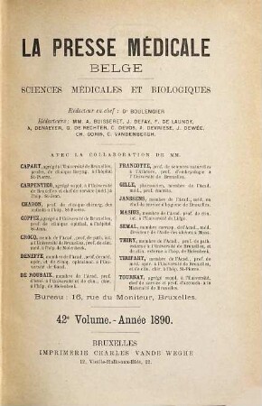 Presse médicale belge. 42. 1890