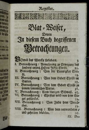 Blat-Weiser, Deren In diesem Buch begriffenen Betrachtungen.