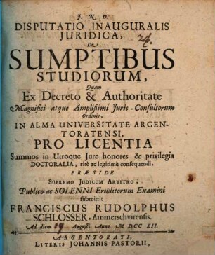 Disputatio inauguralis juridica de sumptibus studiorum