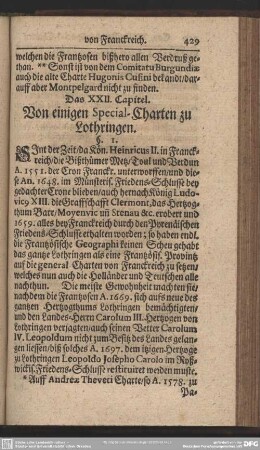 Das XXII. Capitel. Von einigen Special-Charten zu Lothringen