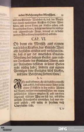 Cap. VI. Ob denn ein Mensch aus eignen natürlichen Kräfften, das Göttliche Wort [...].