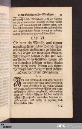 Cap. VI. Ob denn ein Mensch aus eignen natürlichen Kräfften, das Göttliche Wort [...].