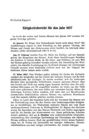 Tätigkeitsbericht für das Jahr 1957