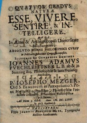 Quatuor gradus naturae: esse, vivere, sentire, et intelligere