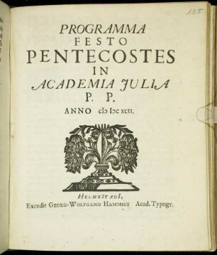 Programma Festo Pentecostes In Academia Iulia P.P. Anno M DC XCII.