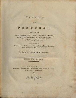 Travels in Portugal ... 1789 - 1790 : with plates