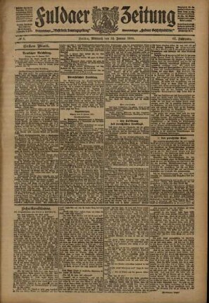 Erste Ausgabe vom Mittwoch, den 12. Januar 1910.