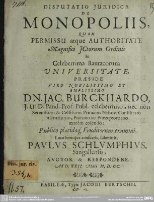 Disputatio iuridica de monopoliis