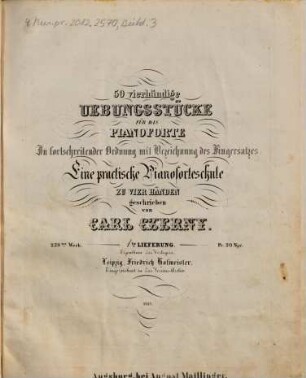 50 vierhändige Uebungsstücke für das Pianoforte : in fortschreitender Ordnung mit Bezeichnung des Fingersatzes ; eine practische Pianoforteschule zu vier Händen ; 239. Werk, 1