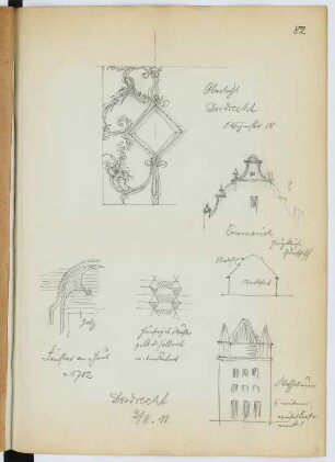 Oberlicht, Dordrecht. Giebel, Emmerich. Klosterturm, Dordrecht: Details (aus: Skizzen- und Fotoalbum 27)