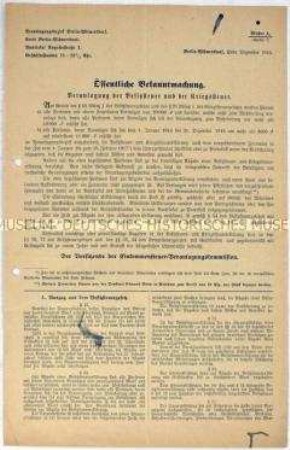 Bekanntmachung über die Veranlagung der Besitzsteuer und der Kriegssteuer für Vermögende