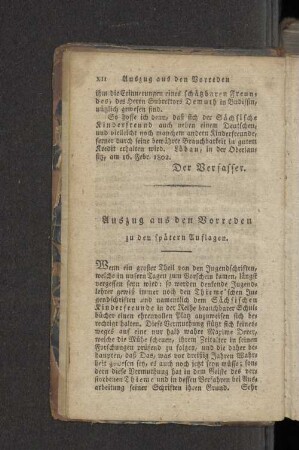 Auszug aus den Vorreden zu den spätern Auflagen.