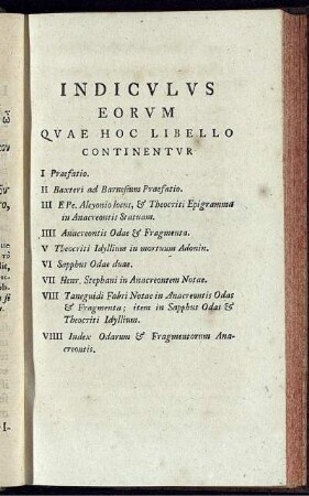 Indiculus Eorum Quae Hoc Libello Continentur