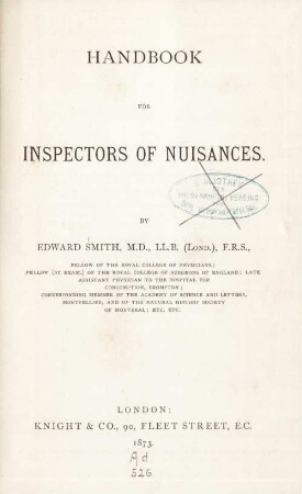 Handbook for inspectors of nuisances