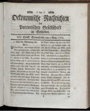XIX. Stück. Sonnabends den 9 May. 1778.