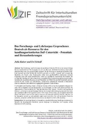 Das Forschungs- und Lehrkorpus Gesprochenes Deutsch als Ressource für den handlungsorientierten DaF-Unterricht – Potentiale und Herausforderungen