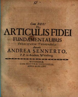 De articulis fidei fundamentalibus exercitatio