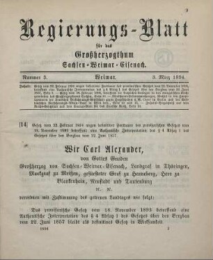 14. Gesetz vom 22. Februar 1894 wegen definitiver Fortdauer des provisorischen Gesetzes vom 18. November 1893, betreffend eine Authentische Interpretation des § 4 Absatz 1 des Gesetzes über den Bergbau vom 22. Juni 1857