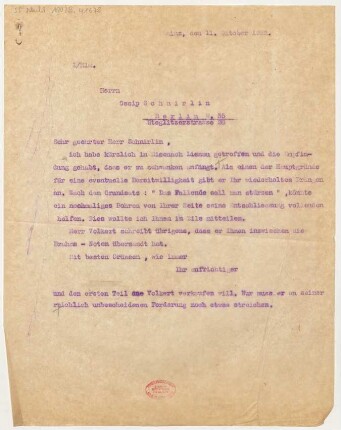 Brief an Ossip Schnirlin : 11.10.1922