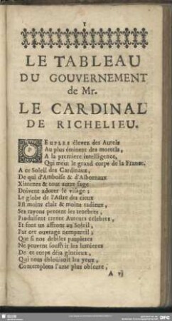 Le Tableau Du Gouvernement de Mr. Le Cardinal De Richelieu