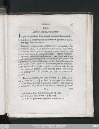 XVII. Diversae sententiae recensentur.