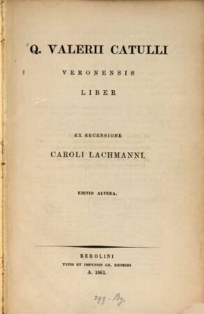 Q. Valerii Catulli Veronensis Liber