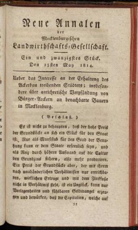 Ein und zwanzigstes Stück. Den 25sten May 1814.