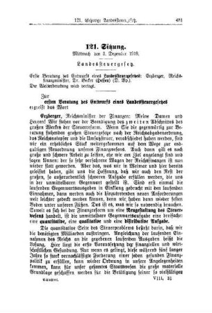 121. Sitzung. Mittwoch den 3. Dezember 1919