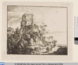 Landschaft mit Rinderherde und Ruine
