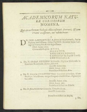 Academicorum Naturae Curiosorum Nomina.