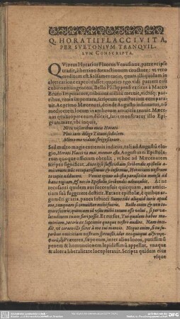 Q. Horatii Flacci Vita, Per Svetonium Tranquilum Conscripta