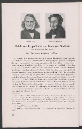 Briefe von Leopold Zunz an Immanuel Wohlwill