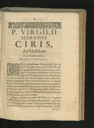 P. Virgilii Maronis Ciris, Ad Messalam. Cum Commentario Friderici Taubmani.