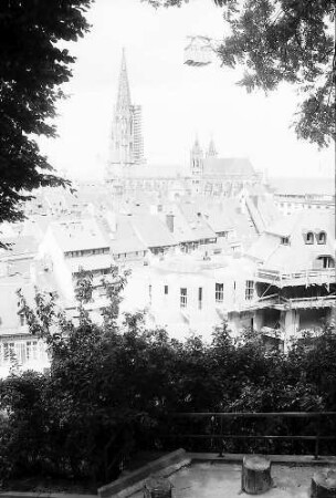 Freiburg i. Br.: Münsterblick mit Kran im Vordergrund