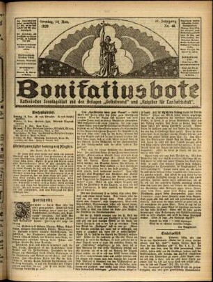 Erste Ausgabe vom Sonntag, den 14. November 1920.