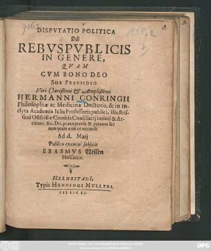 Disputatio Politica De Rebuspublicis In Genere