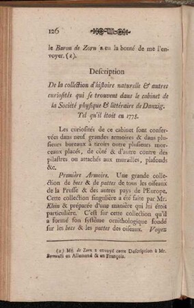 Description De la collection d'histoire naturelle & autres curiosités qui se trouvent dans le cabinet de la Société physique & littéraire de Danzig. [...]