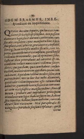 Idem Erasmus, inresponsione de Inquisitione.