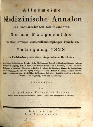Allgemeine medizinische Annalen des neunzehnten Jahrhunderts. 1828
