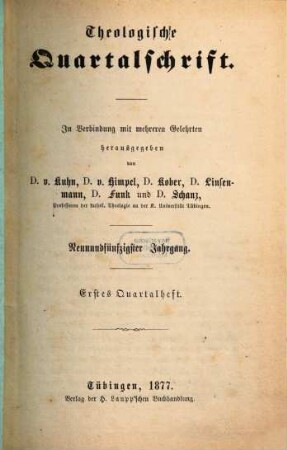 Theologische Quartalschrift : ThQ ; Tübingen. 59. 1877