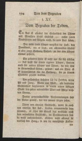 §. XV. Vom Begraben der Todten.