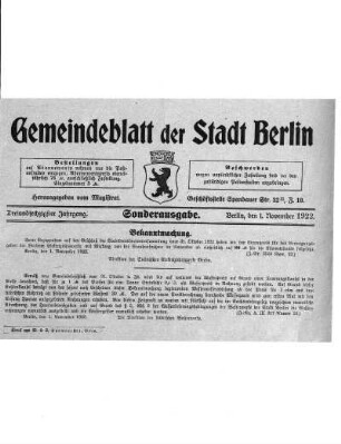 Sonderausgabe, 1. November 1922